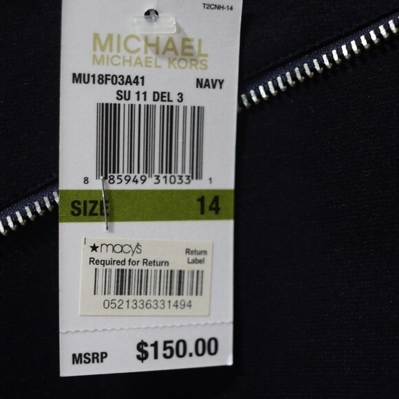 Michael Michael Kors Navy Blue Bodycon Dress Zip Detail Edgy Career NWT 14 - Picture 12 of 12